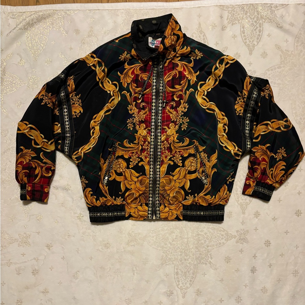 Vintage GF Sport 90’s Y2K Cherub/Gold Chain/Tartan Jacket L